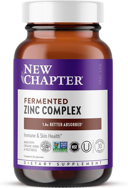 New Chapter Zinc Supplement, Fermented Zinc Complex, ONE Daily for Immune Support + Skin Health, Mineral-Balancing Formula Rich in Copper, Easy to Swallow & Digest, 30 Count (1 Month Supply)