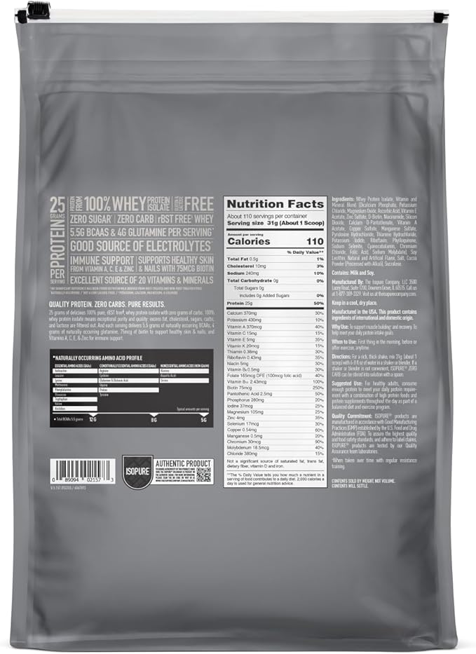 Isopure Protein Powder, Zero Carb Whey Isolate, Gluten Free, Lactose Free, 25g Protein, Keto Friendly, Cookies & Cream, 7.5 Pound (Packaging May Vary)
