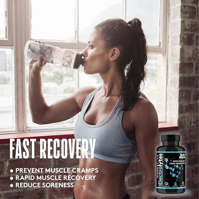 Complete Electrolyte Supplement w High Bioavailability and Cmax Chloride Potassium Magnesium for Endurance Muscle Recovery Mental Focus. Rapid Rehydration Salts and Keto Friendly Pills with 200 caps