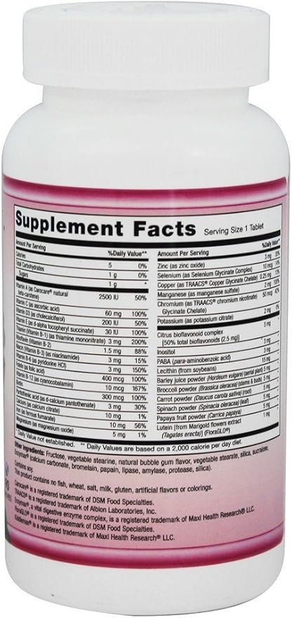 Maxi Health Chewable KiddieVite - One-a-Day Kids Multivitamin with 10 mg Iron, Zinc, Magnesium - Immune Support - Vitamins A, C, D3, E, B6, B12 - Bubble Gum Flavor - Kosher - 90 Chewies