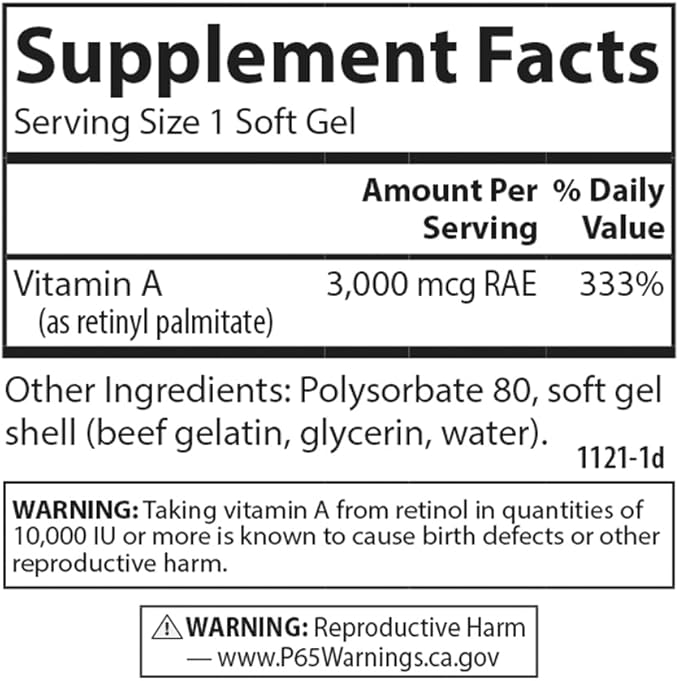Carlson - Vitamin A Solubilized, 10000 IU (3000 mcg RAE), Water Soluble, Vision Health, 100 Softgels