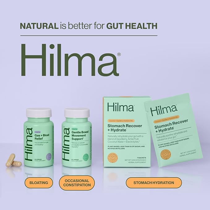 Hilma Natural Gas & Bloating Relief for Women – Doctor Formulated with Organic Ingredients – Lemon Balm, Fennel & Peppermint Leaf – 50 Vegan Capsules