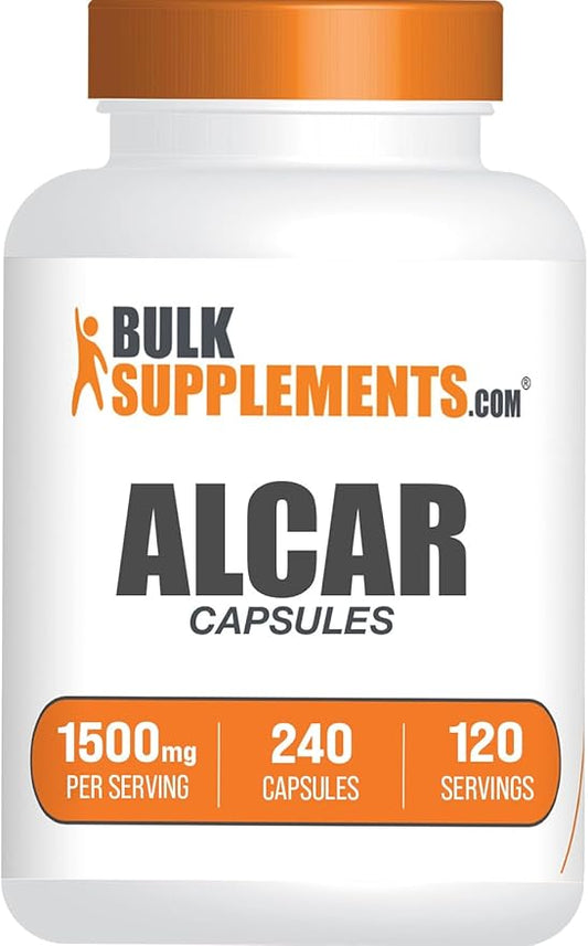 BulkSupplements.com Acetyl L-Carnitine Capsules - ALCAR HCl, Carnitine Supplement - ALCAR Capsules, Acetyl L-Carnitine 1500mg - Gluten Free, 2 Capsules per Serving, 240 Capsules