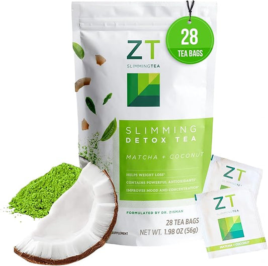 Dr. Zisman ZT Slimming - Matcha-Coconut Detox Blend, Weight Management Tea with Antioxidant Effects, Enhances Mood and Improves Concentration (28 Tea Bags)