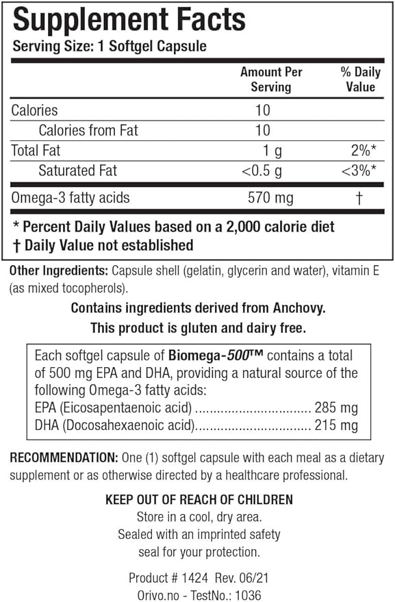 Biotics Research Biomega 500 Omega 3 Fish Oil Supplement, Highly Concentrated Fish Oil with EPA/DHA, Omega 3 Fatty acids, Supports Immune and Cardiovascular 90 Softgels