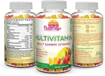 Multivitamin Gummies | Vegan Friendly, Kosher Halal NO Gluten or Gelatin, no GMO| for Men, Women & Kids| 3 Natural Flavors | Vitamins C, B3, B12, Biotin, Zinc & More| 100 Gummies