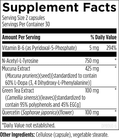 Designs for Health DopaBoost - Cognitive + Mood Support - Acetyl-L-Tyrosine, Mucuna Extract, Vitamin B6 - Vegan (60 Capsules)