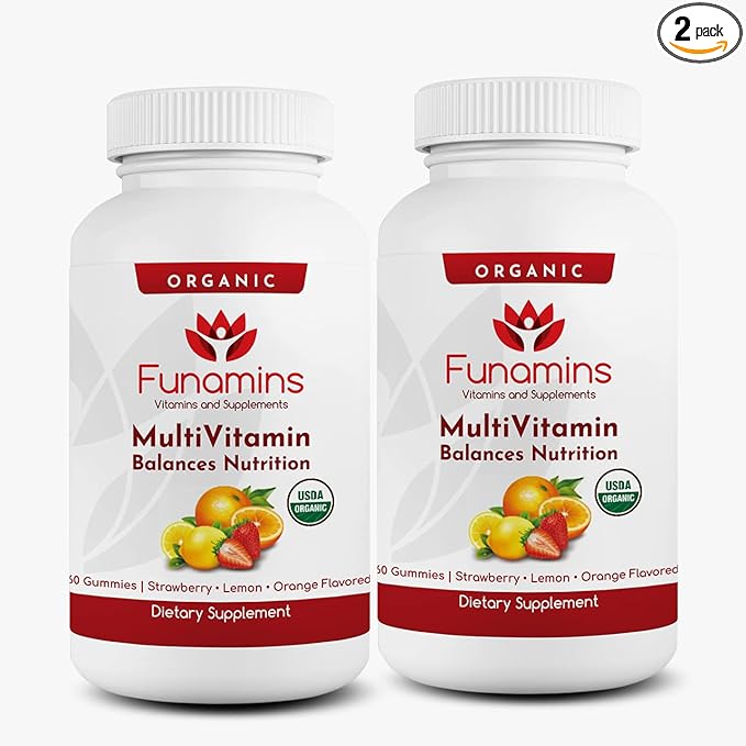 Organic Gummy MultiVitamins, 2-Pack, 60 Count Each; Blend of 11 Essential Nutrients, for Kids and Adults, Vegan, Assorted Strawberry, Lemon, Orange Flavors