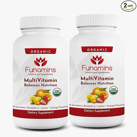 Organic Gummy MultiVitamins, 2-Pack, 60 Count Each; Blend of 11 Essential Nutrients, for Kids and Adults, Vegan, Assorted Strawberry, Lemon, Orange Flavors