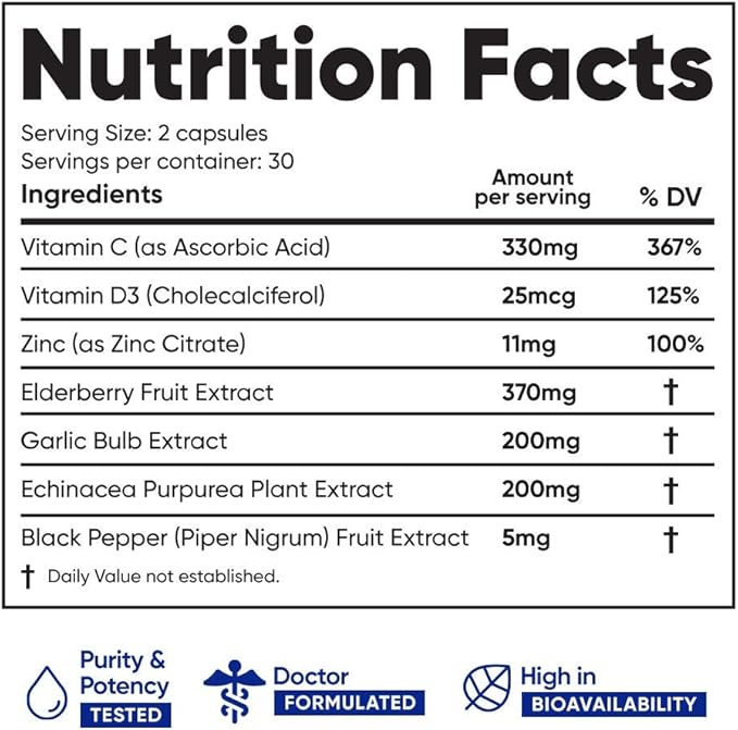 Immuneti - Advanced Immune Defense, 6-in-1 Powerful Blend of Vitamin C, Vitamin D3, Zinc, Elderberries, Garlic Bulb, Echinacea - 3 Pack - Supports Overall Health