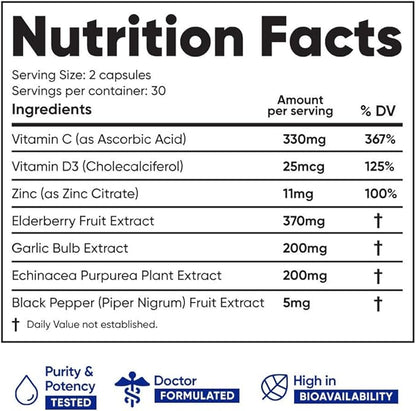 Immuneti - Advanced Immune Defense, 6-in-1 Powerful Blend of Vitamin C, Vitamin D3, Zinc, Elderberries, Garlic Bulb, Echinacea - 3 Pack - Supports Overall Health