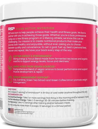 RSP Nutrition AminoLean Pre Workout Powder, Amino Energy & Weight Management with BCAA Amino Acids & Natural Caffeine, Preworkout Boost for Men & Women, 30 Serv