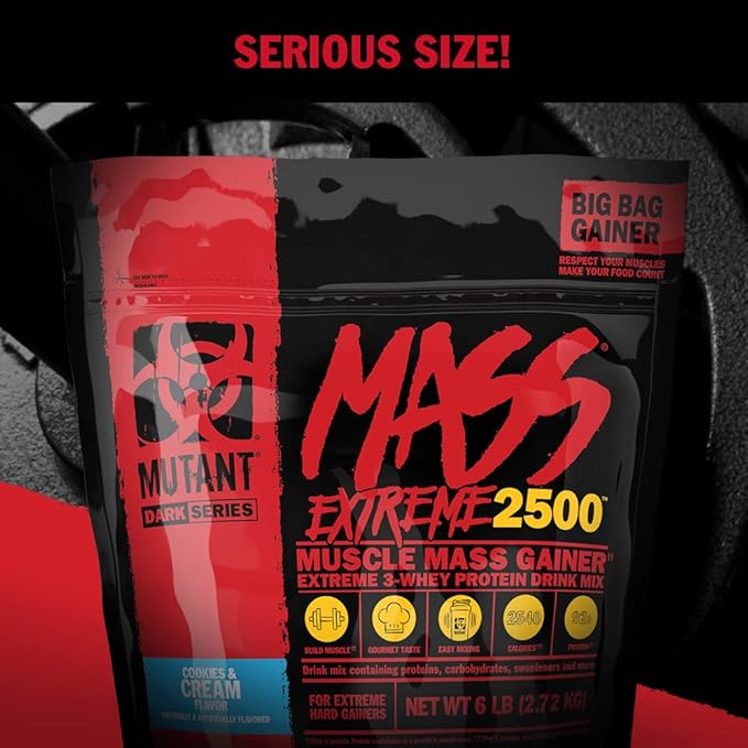 Mutant Mass Extreme Gainer – Whey Protein Powder – Build Muscle Size and Strength – High Density Clean Calories (Triple Chocolate, 12 lbs)