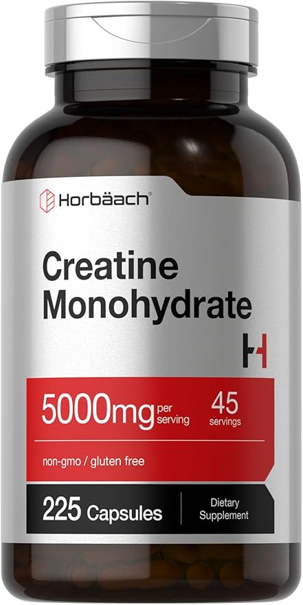 Horbäach Creatine Monohydrate | 5g | 225 Capsules | Non-GMO, Gluten Free Supplement