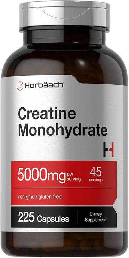 Horbäach Creatine Monohydrate | 5g | 225 Capsules | Non-GMO, Gluten Free Supplement