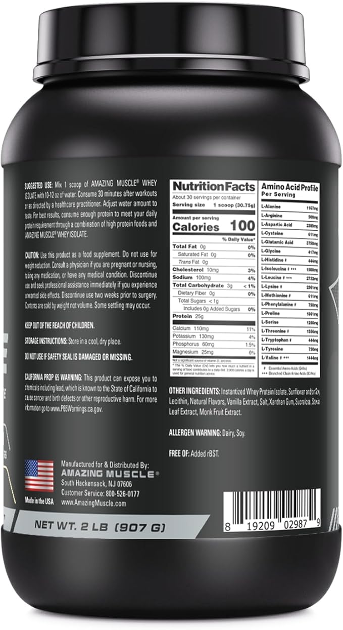 Whey Protein Isolate Powder | 25 Grams Protein Per Serving | 100% Whey Isolate | Zero Fat | Made in USA (2 Lb, Vanilla)