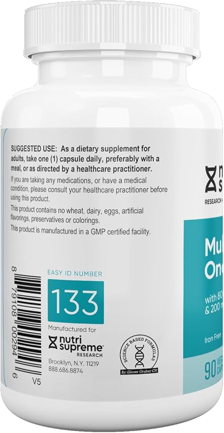 Nutri Supreme Multivitamin for Men and Women with Over 20 Vitamins and Minerals, Daily Nutritional Supplement for Immune Support, Kosher, Vegetarian, 90 Day Supply