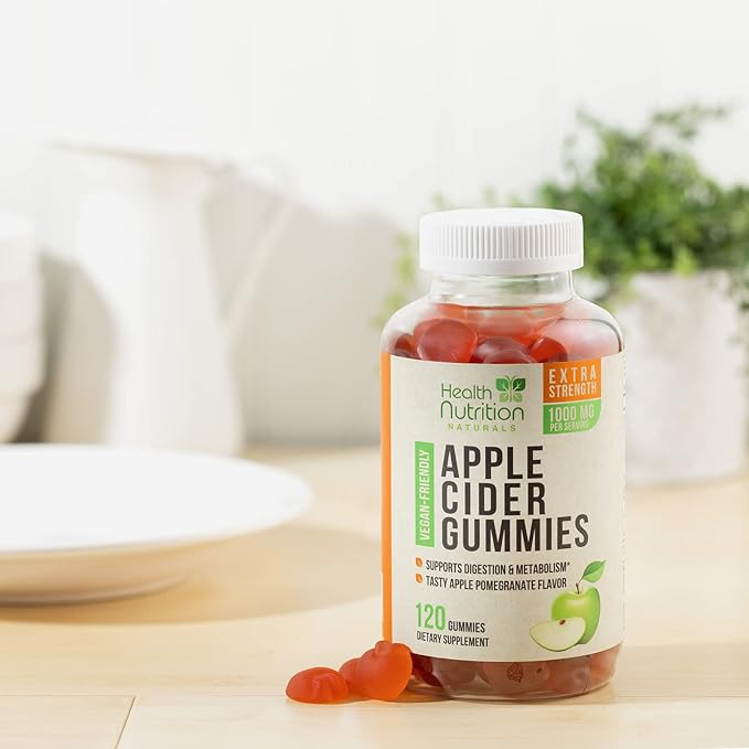 Vegan Apple Cider Vinegar Gummies | Max Strength 1000mg | ACV Supplement Gummy Vitamins for Adults, Supports Digestion, Metabolism, Natural Apple Flavor with Mother, Gluten Free, Non-GMO - 120 Gummies