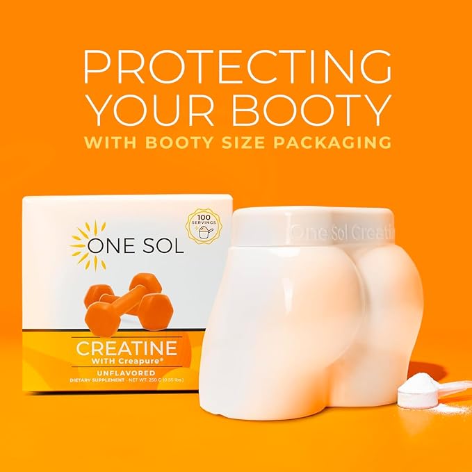 One Sol Creatine for Women Booty Gain, All Natural Women's Creatine Powder with Creapure, Increase Lean Muscle Mass, Reduce Recovery Time, Promotes Brain & Bone Health (Unflavored,60 Servings)