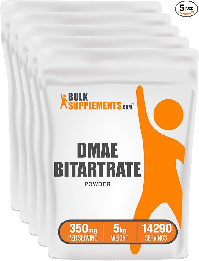 BulkSupplements.com DMAE Bitartrate Powder - Dimethylaminoethanol Bitartrate, DMAE Supplement - DMAE Powder, Gluten Free, 350mg per Serving, 5kg (11 lbs) (Pack of 5)