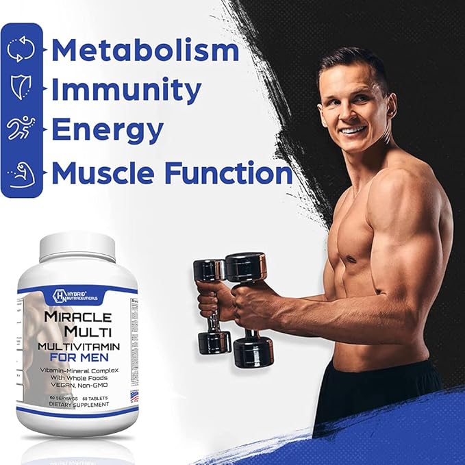 Performance Blend, Best Multivitamin for Men, Vitamin and Mineral Supplement with Probiotics, Superfood Enzyme Blend for Optimized Heart, Prostate, Stamina, Energy, Non-GMO, 60 Day Supply