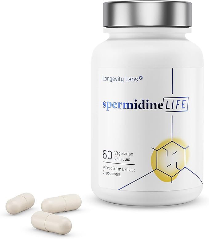 spermidineLIFE Natural Supplement, Plant-Based, Wheat Germ Extract with High Spermidine Content and Zinc for Cell Renewal, Vegan-Friendly, 60 Capsules
