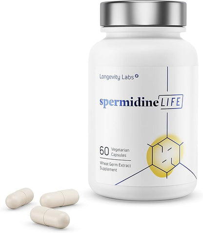 spermidineLIFE Natural Supplement, Plant-Based, Wheat Germ Extract with High Spermidine Content and Zinc for Cell Renewal, Vegan-Friendly, 60 Capsules