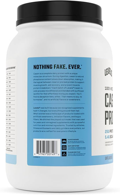 Levels 100% Micellar Casein Protein, Hormone Free, Unflavored 2LB