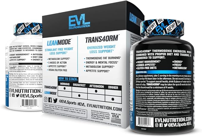 EVL Weight Loss Support Stack - Trans4orm Thermogenic Fat Burner Support Pills with Green Coffee Bean Extract and Forskolin Plus LeanMode Non-Stimulant Metabolism and Fat Loss Support Pills