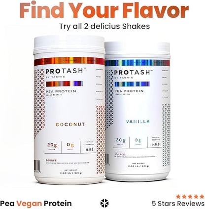 Vegan Protein Powder by TASHIE - Organic Plant Based Protein Powder with BCAA, HMB & Probiotics, Zero Sugar, Non-GMO, Gluten Free, NSF Certified, 28 Servings - Coconut Protein Powder