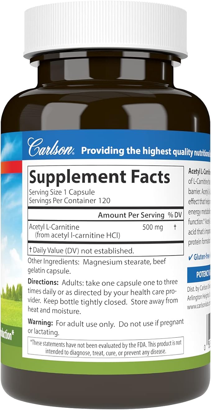 Carlson Labs Acetyl L-Carnitine, 500mg, 120 Capsules