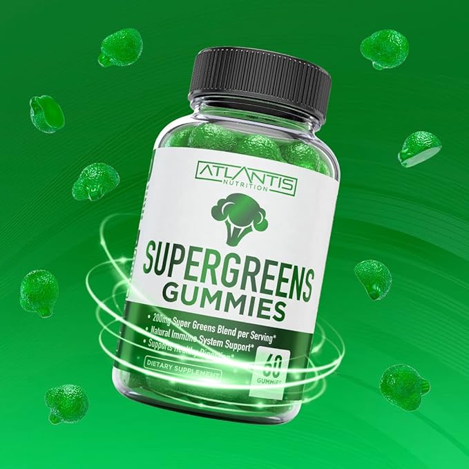 Supergreens Gummies - Daily Green Superfoods Supplement with Spinach, Broccoli, Moringa, Beet Root, Celery, Green Tea, & Acai for Immunity Support - Natural Raspberry Flavor, 60 Supergreen Gummies