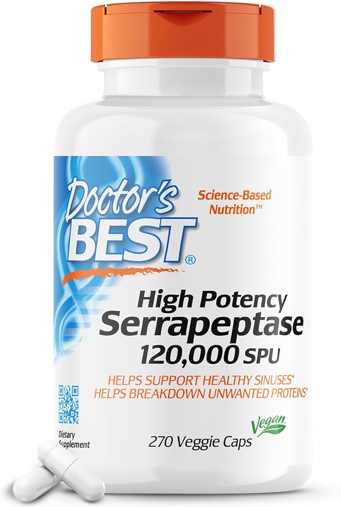 Doctor's Best High Potency Serrapeptase, Supports Healthy Sinuses and a Healthy Immune System, Non-GMO, Gluten Free, Vegan, 120, 000 SPU, 270 Veggie Caps
