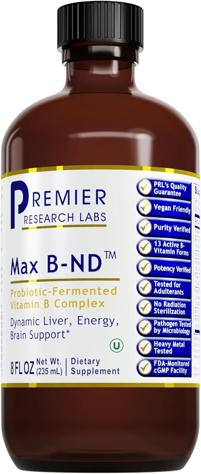 Premier Research Labs: Max B-ND Liquid Vitamin B-Complex for Liver & Brain Health - Sublingual Drops for Energy, Immune - 8 fl oz - Thiamin, B12, B6 & More - for Men, Women, Kids