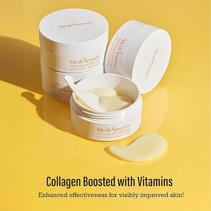 MediAnswer Vita Collagen Eye Cream Patch, K-Beauty Advanced Under Eye Treatment with French 500Da Collagen & Multi-Vitamin Complex (60 Patches)