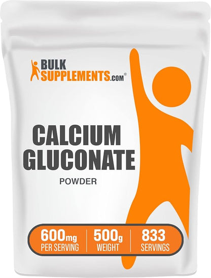 BulkSupplements.com Calcium Gluconate Powder - Calcium Powder Supplement, Calcium Gluconate Supplement - Gluten Free, 600mg (55mg Calcium) per Serving, 500g (1.1 lbs) (Pack of 1)