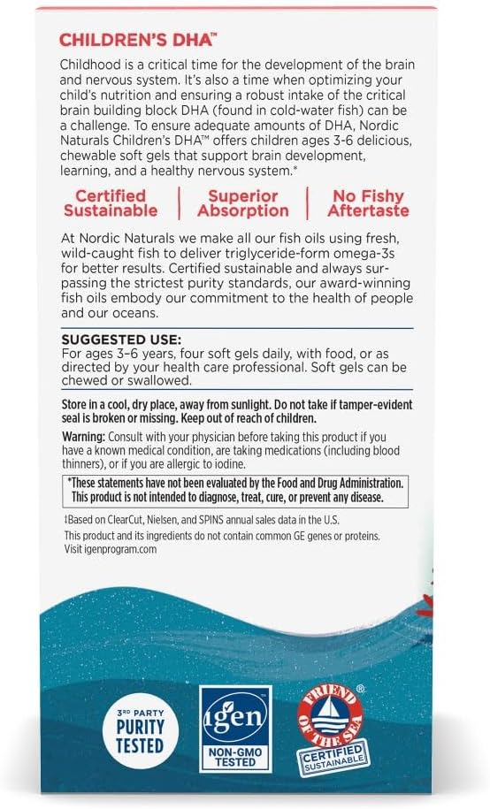 Nordic Naturals Children’s DHA, Strawberry - 120 Mini Chewable Soft Gels for Kids - 250 mg Omega-3 with EPA & DHA - Brain Development & Function - Non-GMO - 30 Servings