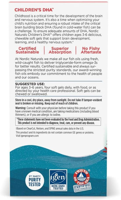 Nordic Naturals Children’s DHA, Strawberry - 120 Mini Chewable Soft Gels for Kids - 250 mg Omega-3 with EPA & DHA - Brain Development & Function - Non-GMO - 30 Servings