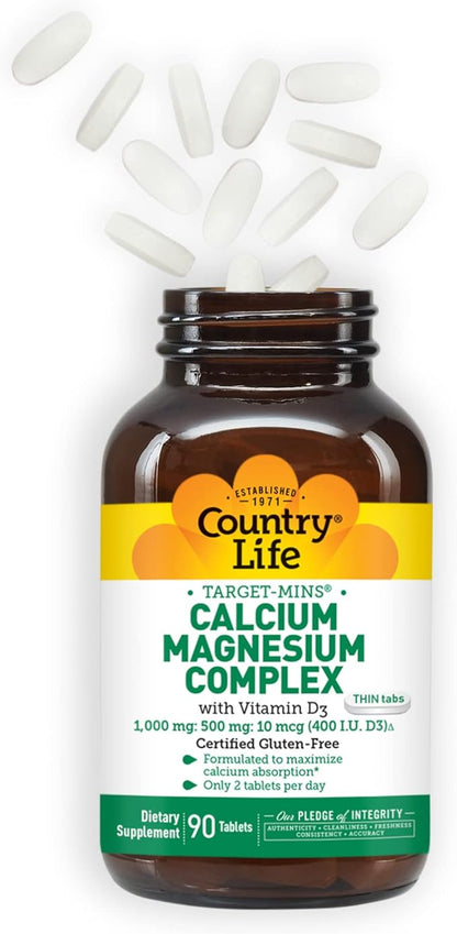Country Life - Target-Mins Calcium Magnesium Complex with Vitamin D3-90 Tablets