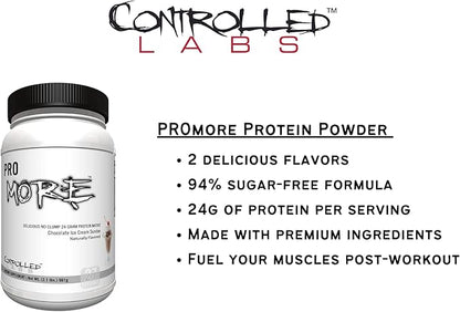 CONTROLLED LABS PROmore Protein Powder (27 Servings) - 24g Protein Per Scoop - 94% Sugar-Free, Premium Smooth-Drink Formula (Chocolate Ice Cream Sundae) (27 Servings, Chocolate Ice Cream Sundae)