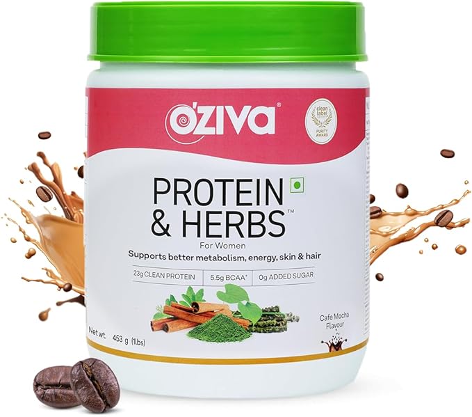 Protein & Herbs, Women with Multivitamins, Curcumin, Shatavari, Tulsi for Improved Metabolism, Hormonal Balance & Skin, Hair Health, 1.1 lbs, Cafe Mocha. Soy Free, Gluten Free, Non GMO