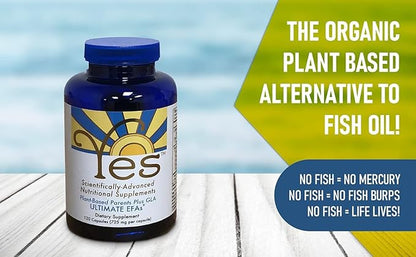 Omega 3 6 EFA Fish Oil Alternative, Organic Plant Based, Vegetarian, Burpless, No Fishy Aftertaste (4 x 120 Soft Gels) by YES Your Essential Supplements