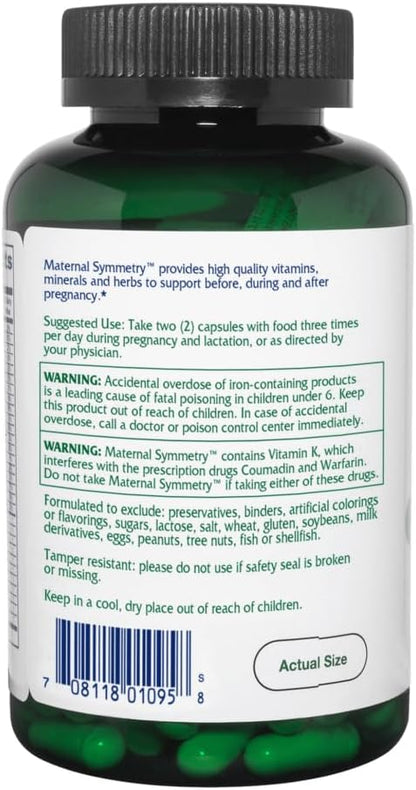 Vitanica Maternal Symmetry, Prenatal and Postnatal Vitamins, Vegan/Vegetarian, 180 Capsules