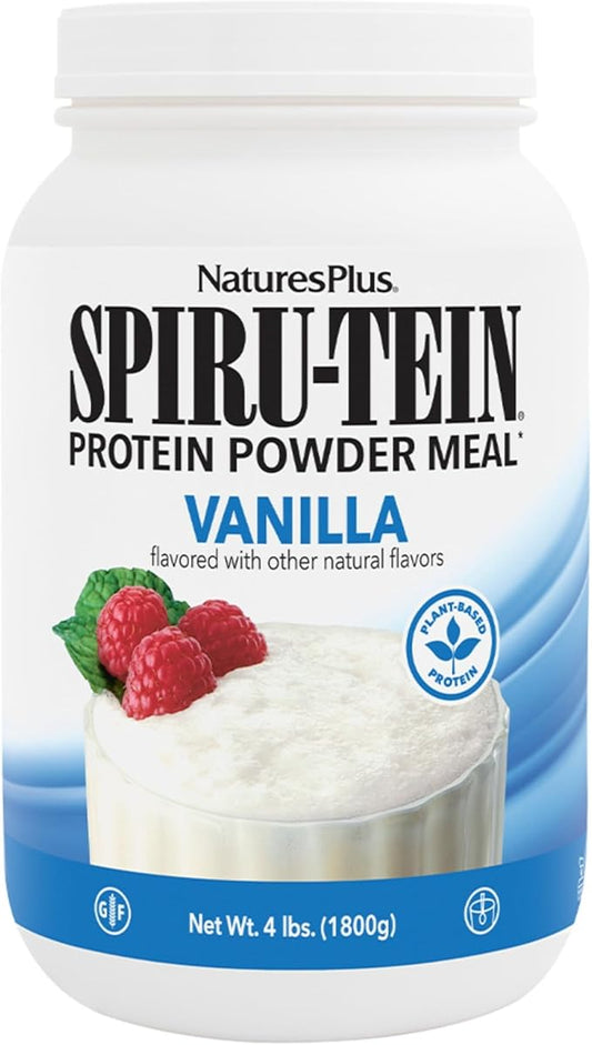 Natures Plus SPIRU-TEIN, Vanilla - 4 lbs - Plant-Based Protein Shake - Non-GMO, Vegetarian, Gluten Free - 60 Servings