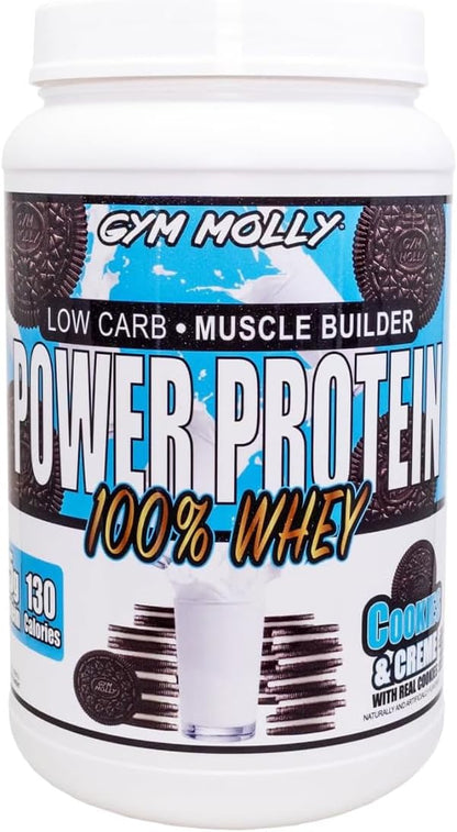 Gym Molly Power Protein Powder, 100% Whey Protein Isolate, 25g of Protein, 5.5g BCAAs, Fast Absorbing - Ready to Give You Fuel Around The Clock - 2lbs, Cookies & Cream Flavored