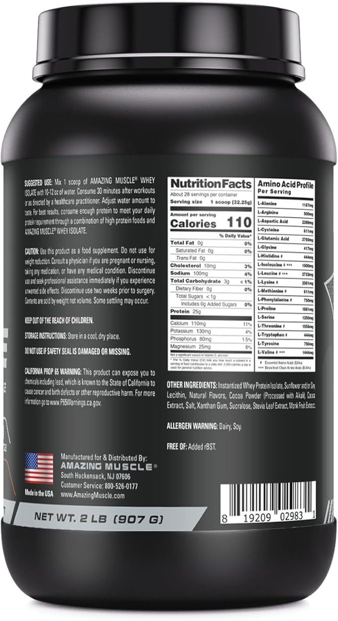 Whey Protein Isolate Powder | 25 Grams Protein Per Serving | 100% Whey Isolate | Zero Fat | Made in USA (2 Lb, Chocolate)