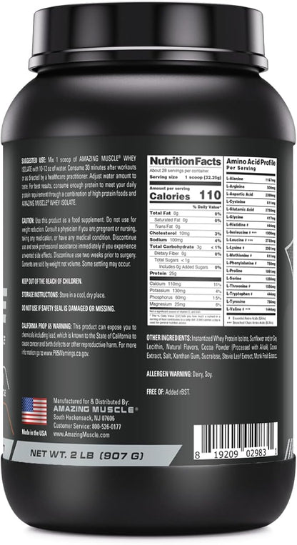 Whey Protein Isolate Powder | 25 Grams Protein Per Serving | 100% Whey Isolate | Zero Fat | Made in USA (2 Lb, Chocolate)