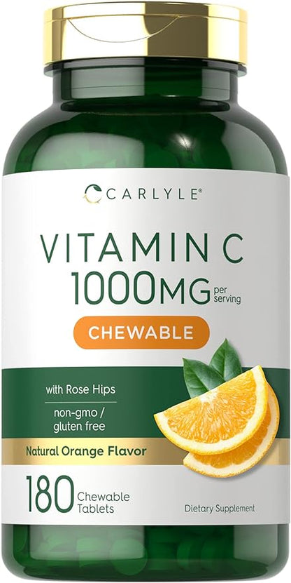 Carlyle Vitamin C Chewables | 1000mg | 180 Chewable Tablets | Vegetarian, Non-GMO, Gluten Free Supplement