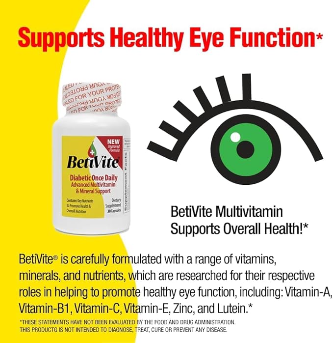 BetiVite Multi Vitamins Support Healthy Nerve Function & Eye Health, Contains ALA, Lycopene and Lutein to promote overall health, 30 Day Supply