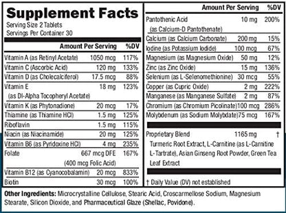Men's 50+ Multivitamin/Multimineral with Vitamin B, Vitamin D, Calcium, Vitamin D, L-Carnitine, Asian Ginseng Root Powder, Green Tea Leaf Extract, Turmeric Root Extract